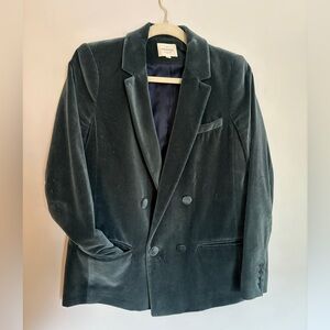 Sézane Slate Blue Christie Jacket Cotton Velvet Blazer